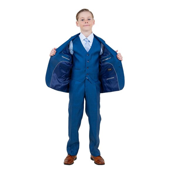 Boys Sharkskin 5pc Blue Suit Set by Tazzio - Picture 4 of 7